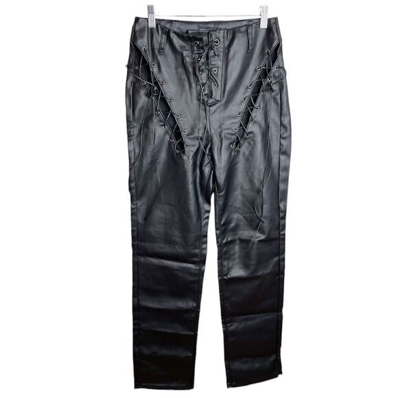 Pretty little things Black thigh lace up straight leg jeans - Picture 2 of 9